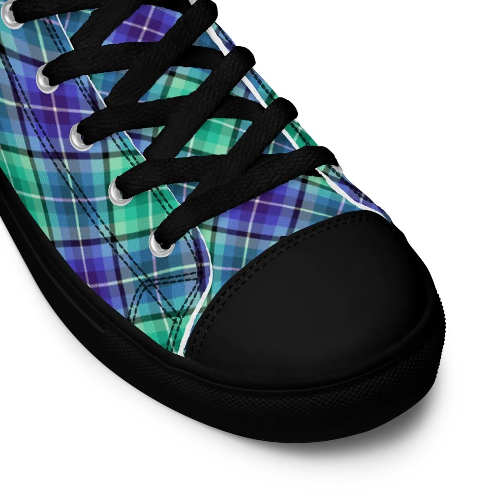 Bright Green and Purple Plaid Men's High Top Shoes product image (11)