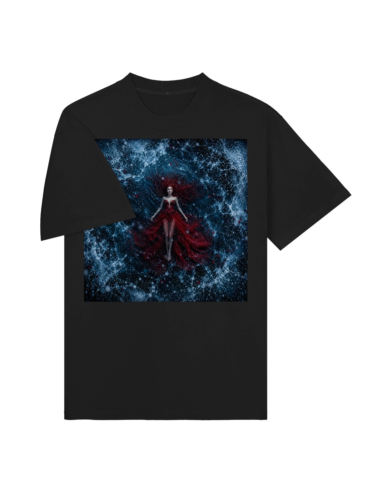 Gothic Red Goddess Oversized T-Shirt | Dark Fantasy Art Shirt | Ethereal Woman Black Graphic Tee product image (4)