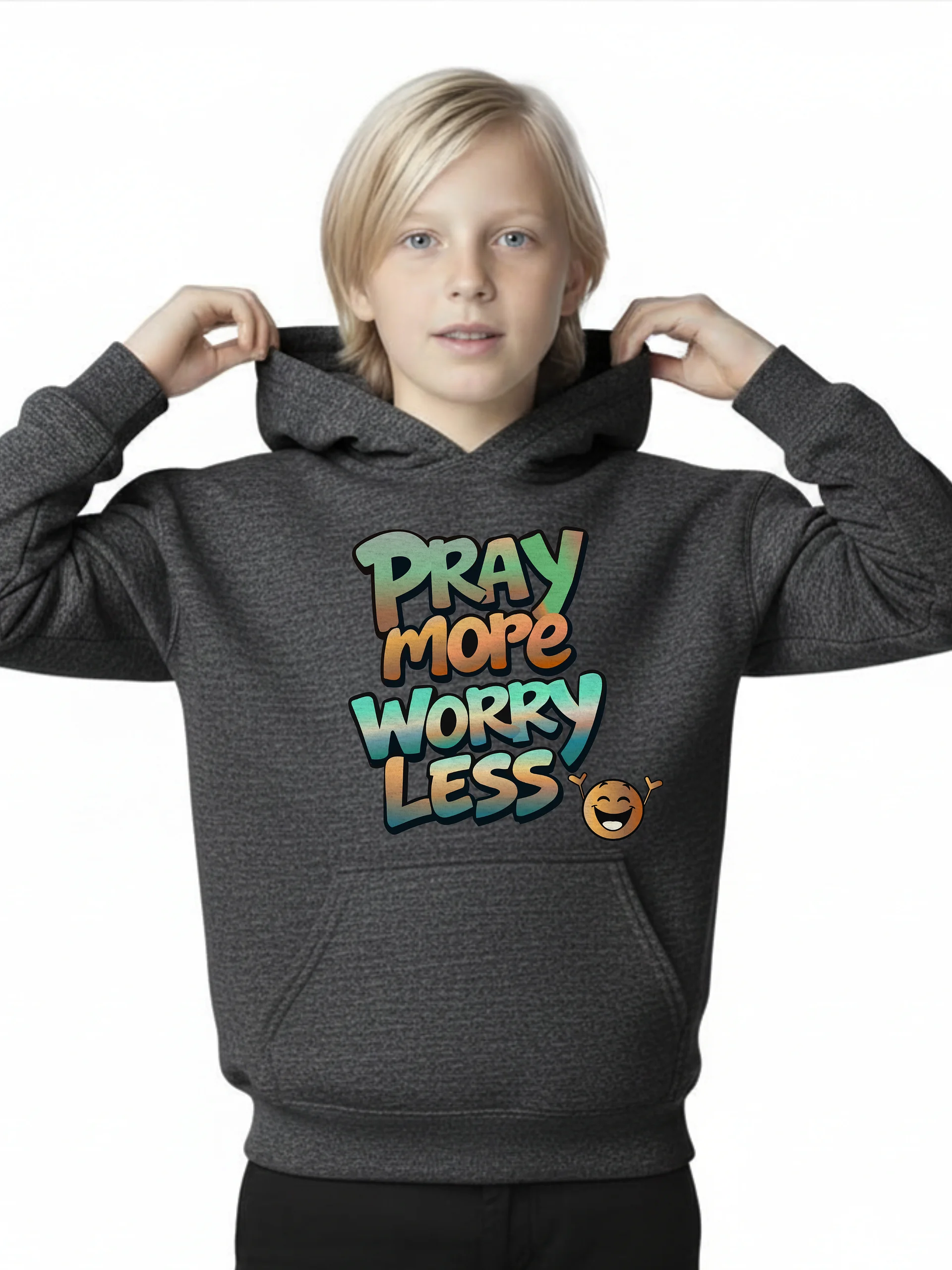 Pray More Worry Less Boys Hoodie product image (1)