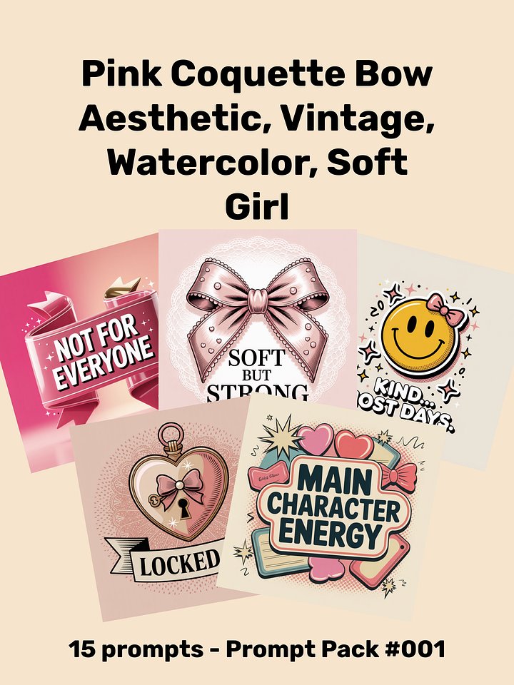 Pink + Bow + Coquette Aesthetic, Vintage, Watercolor, Soft Girl (Prompt Pack - PP001) product image (1)