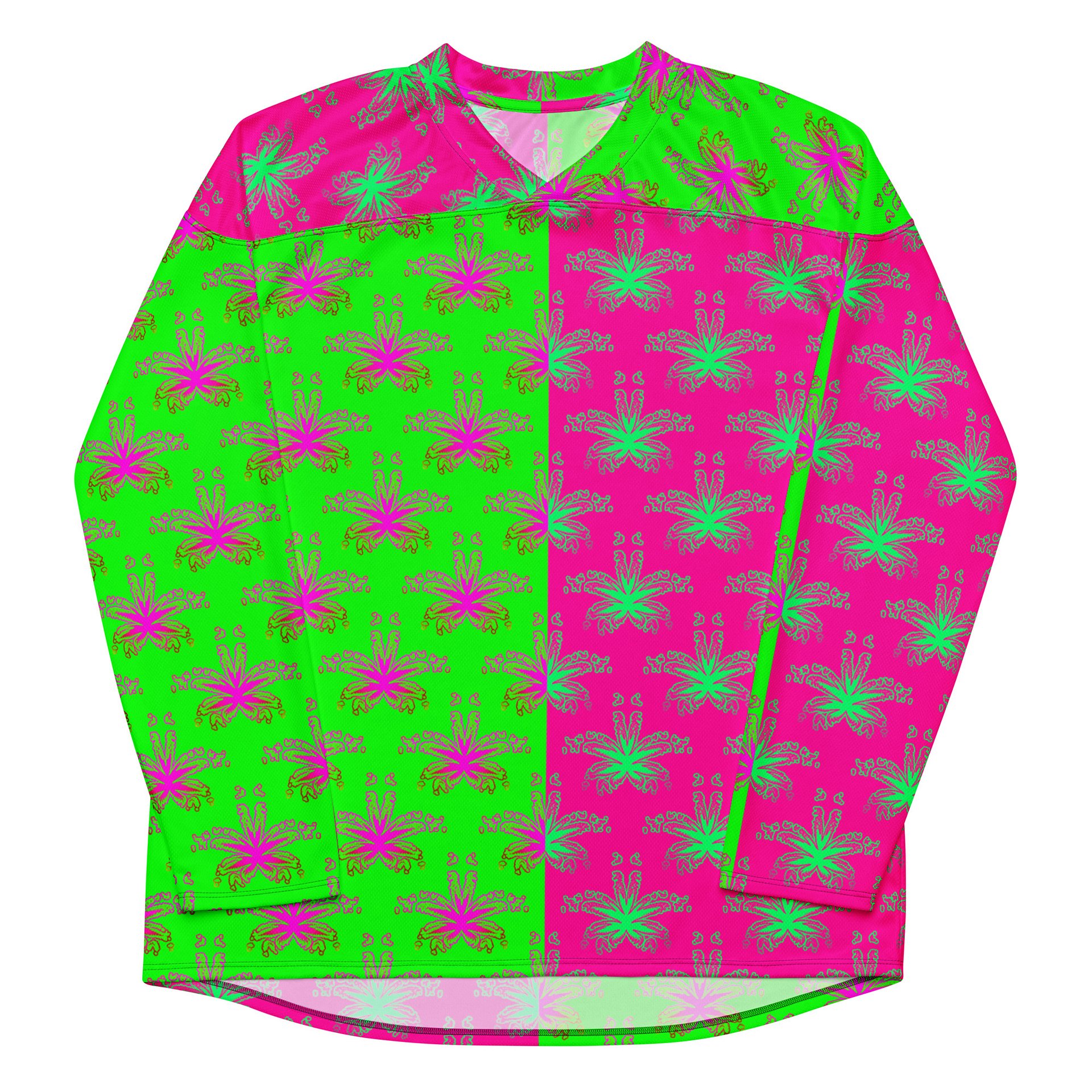 Pot Leaf Stoner Hockey Jersey, 420 Weed Rave Wear, Hot Pink Neon Green Ganja Cannabis Clothing, Pothead Party Festival Fashion product image (7)
