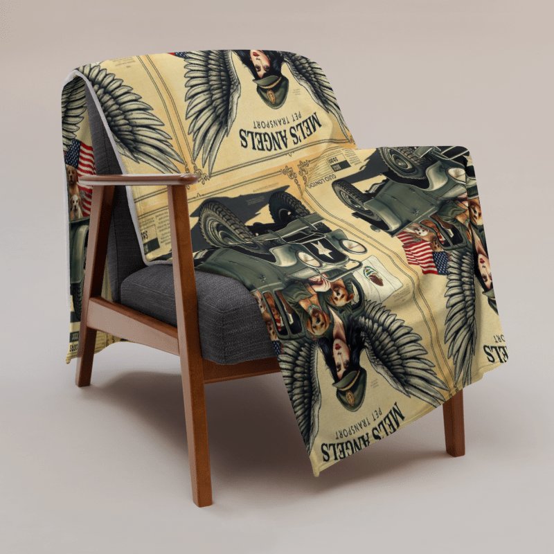 Mel’s Angels Vintage Military Jeep Dog Lover Throw Blanket – Adventure Travel Pet Art, Mexico US Design, Cozy Dog Gift product image (3)