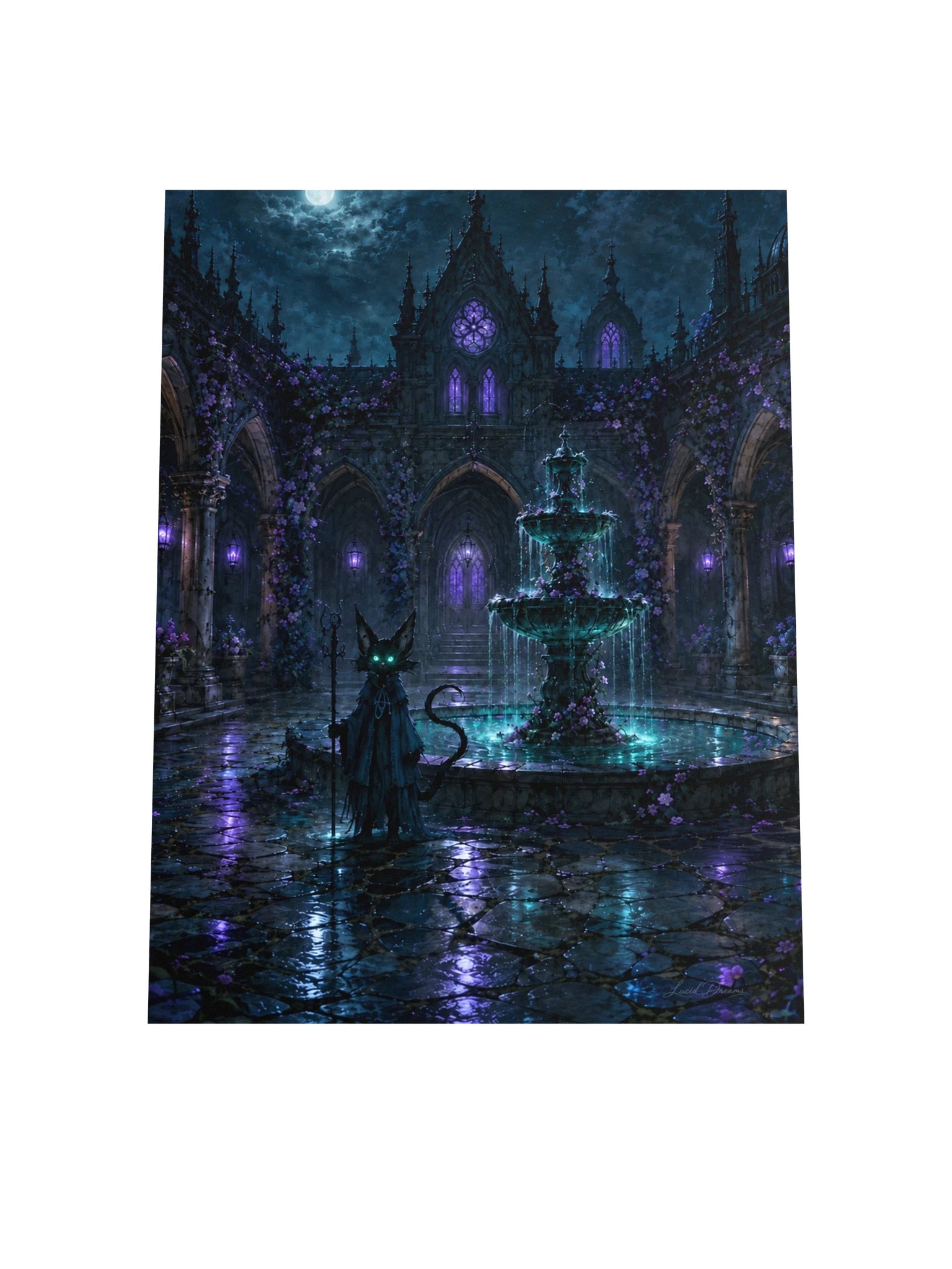 Gothic Courtyard & Black Cat Art Print — The Courtyard of Silent Fountains product image (4)