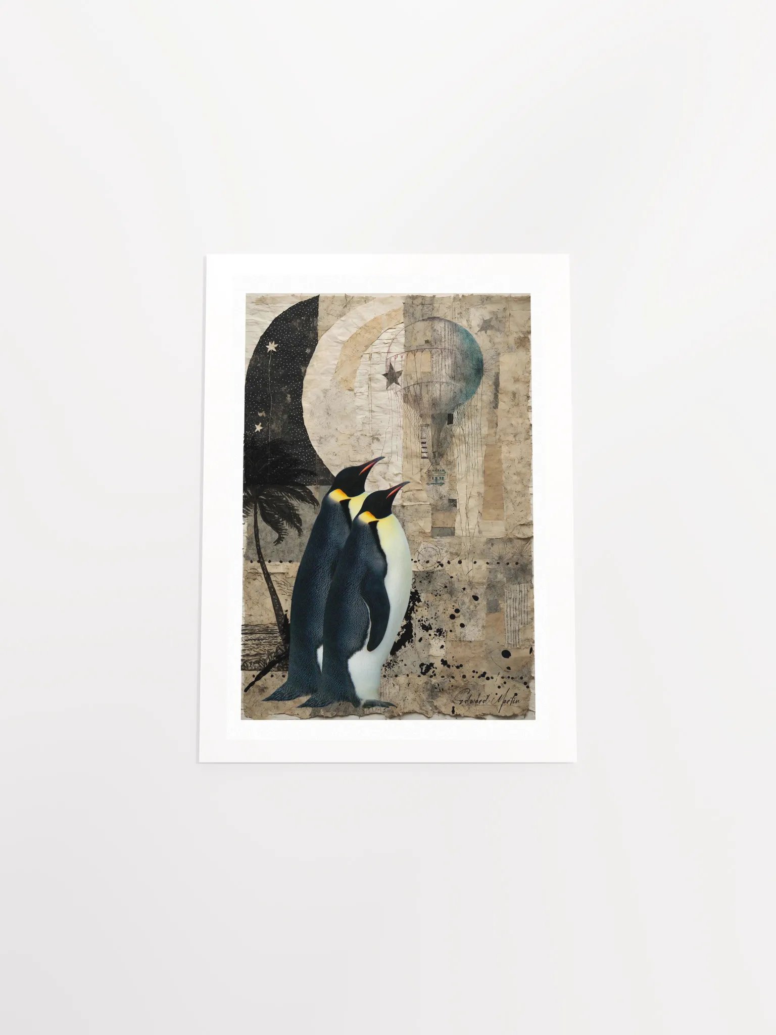 'Visitors' by Edward Martin Mixed Media Collage Print: Whimsical Penguins Enhanced Poster product image (5)