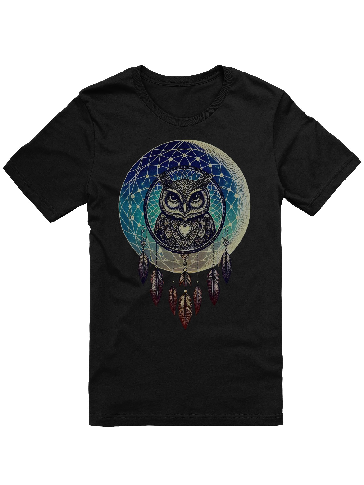 🌙 Lunar Owl Dreamcatcher T-Shirt – Mystical Moon & Feathers Design | Celestial Boho Spirit Animal Tee product image (10)