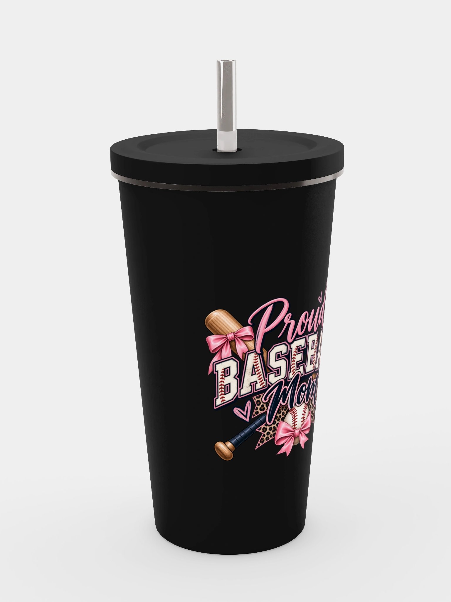 Proud Baseball Mom Tumbler | Pink Bow Baseball Cup product image (4)