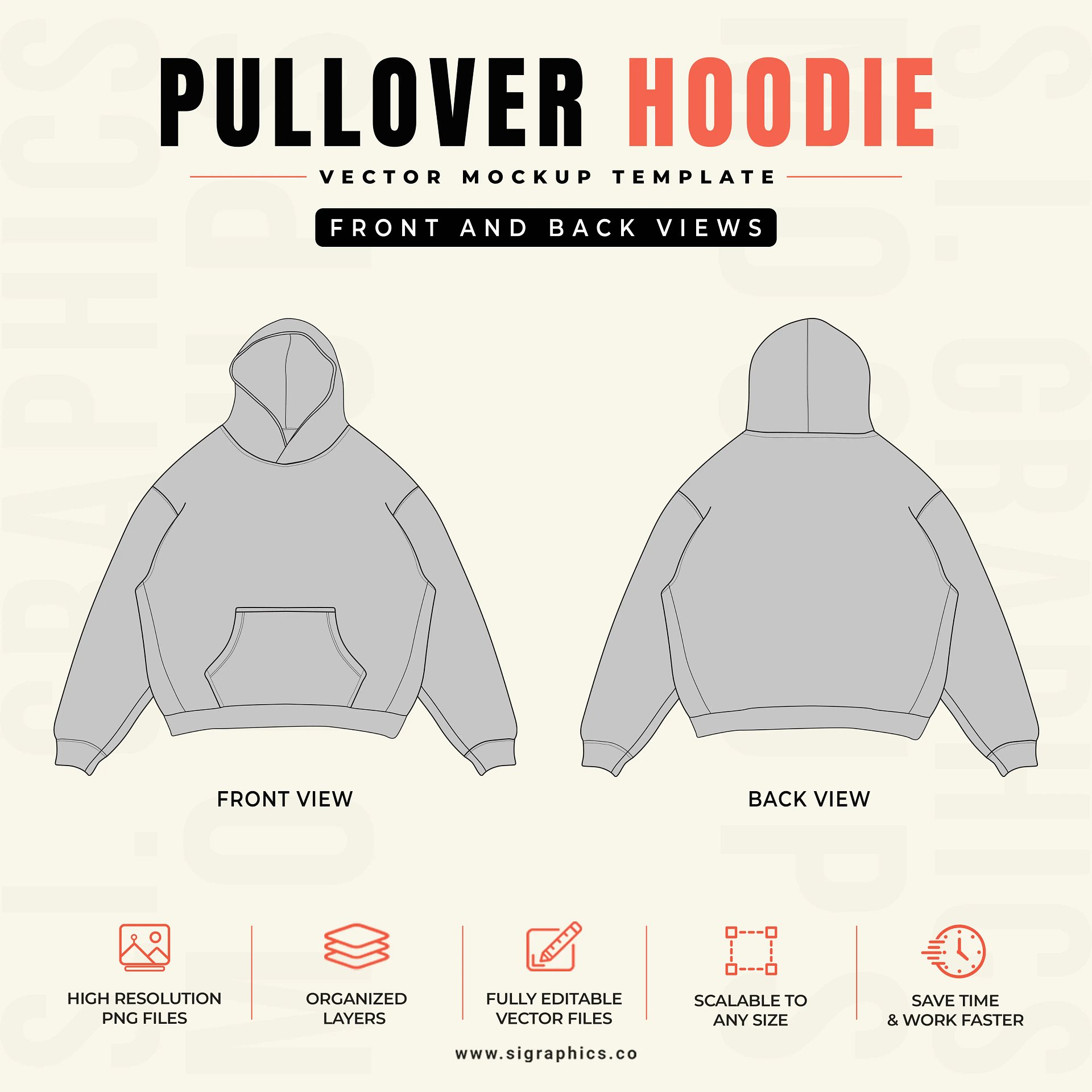 Pullover Hoodie Vector Mockup Template – Front & Back Flats product image (2)
