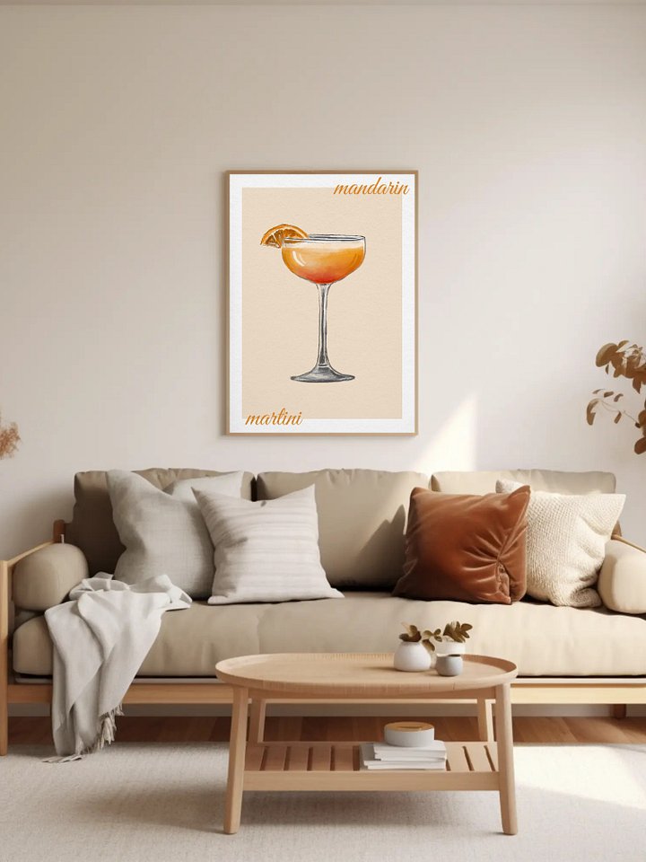 Mandarin Martini Cocktail Art Print - Watercolor Drink Illustration, Modern Bar Decor, Vibrant Kitchen Wall Art, Martini Lover Gift product image (2)