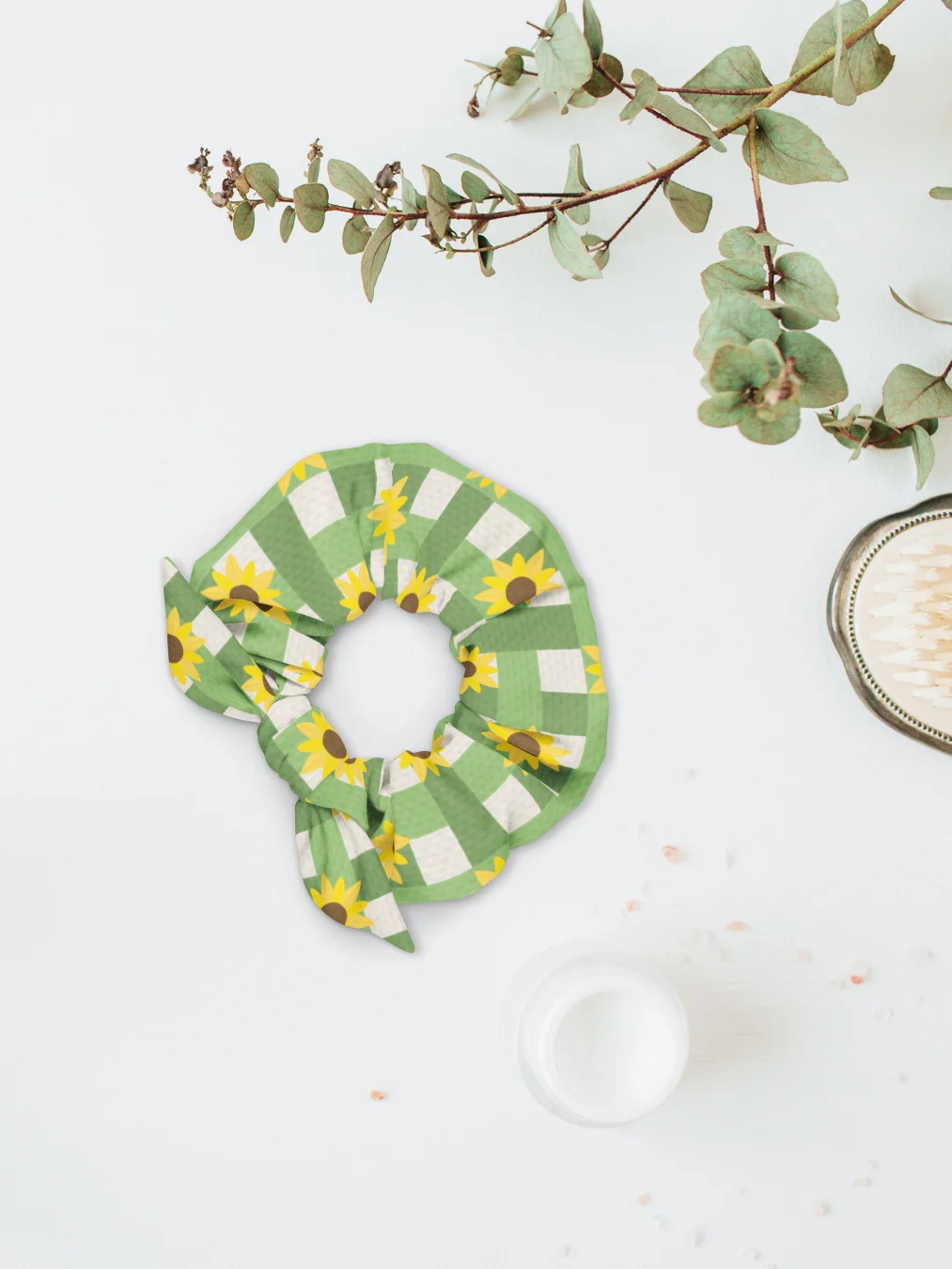 Sunflower Gingham Pattern- Green Background Scrunchie product image (1)