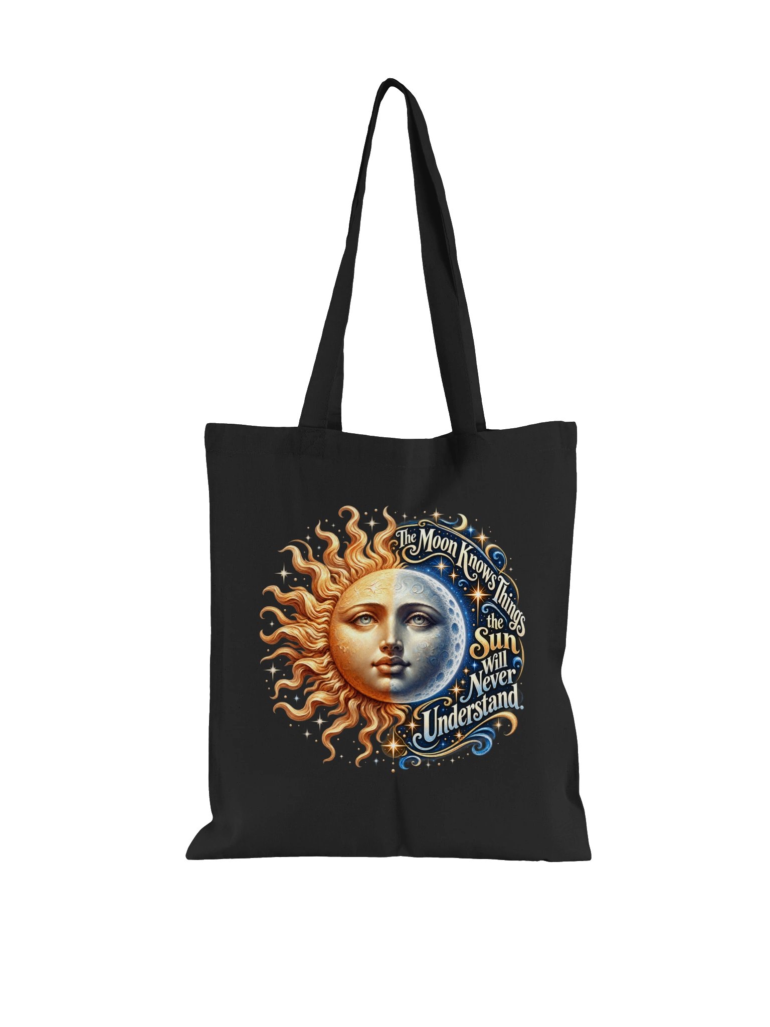 The Moon Knows - Cotton Tote Bag - Celestial Sun & Moon Art product image (4)