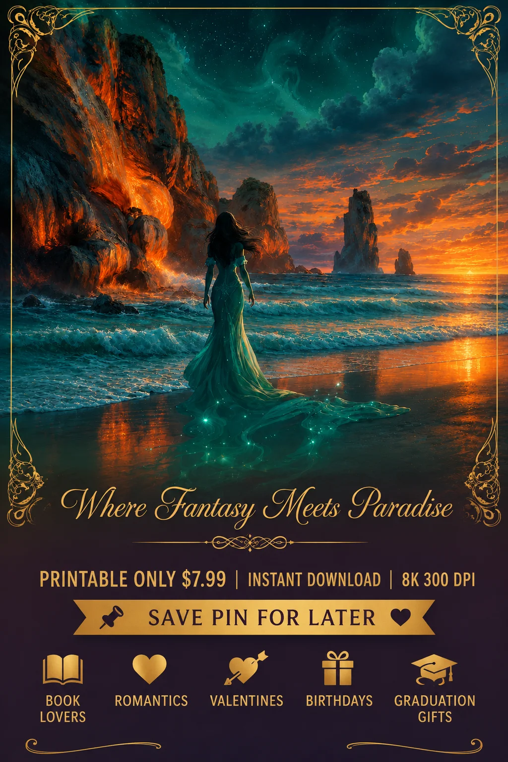Fantasy Beach Wall Art Print | Where Fantasy Meets Paradise 8K Digital Download product image (1)