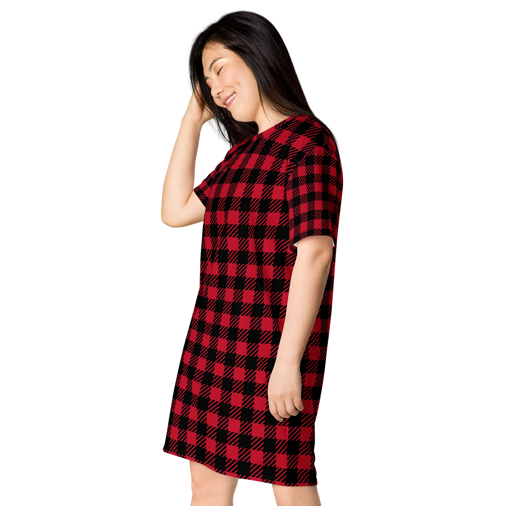 Red Plaid All-Over Print T-Shirt Dress product image (3)
