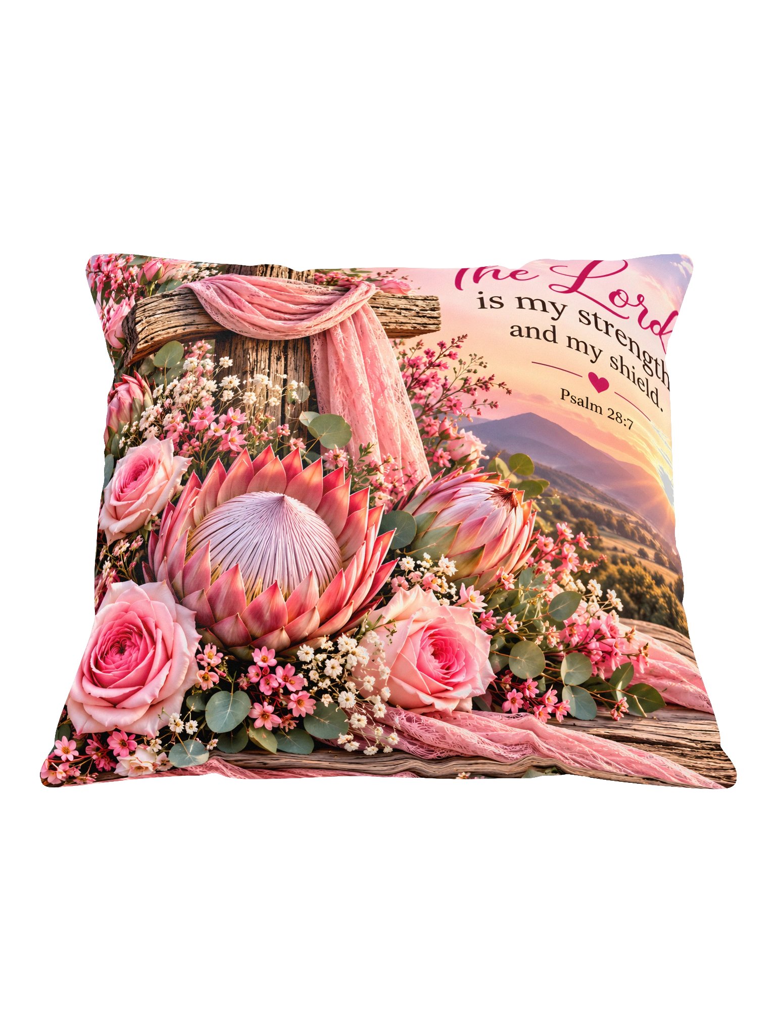 The Lord Is My Strength – Floral Cross Christian Cushion product image (1)