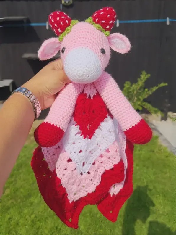 Strawberry Cow Lovey Crochet Pattern Baby Comforter Blanket PDF Pattern - Crafting Happiness product image (2)