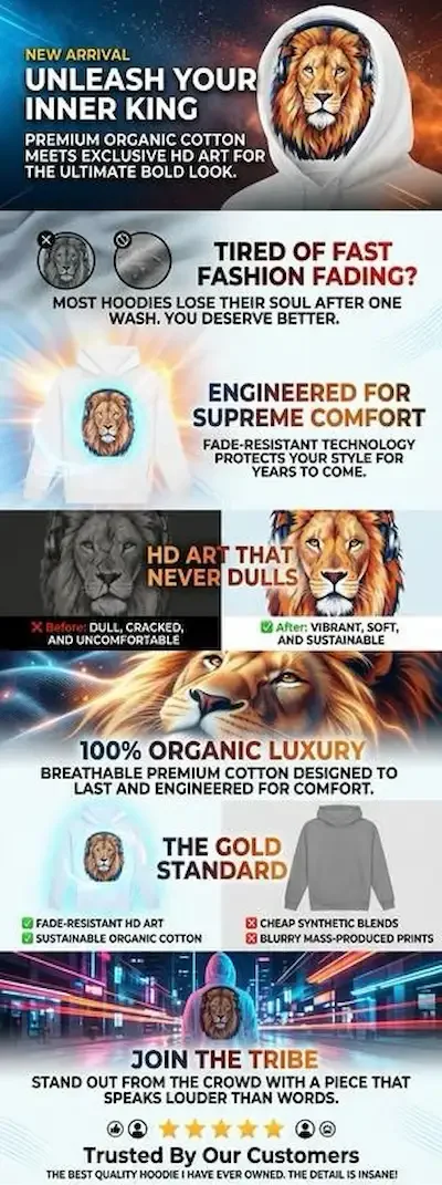 Majestic Neon Lion | Organic Premium Hoodie product image (7)