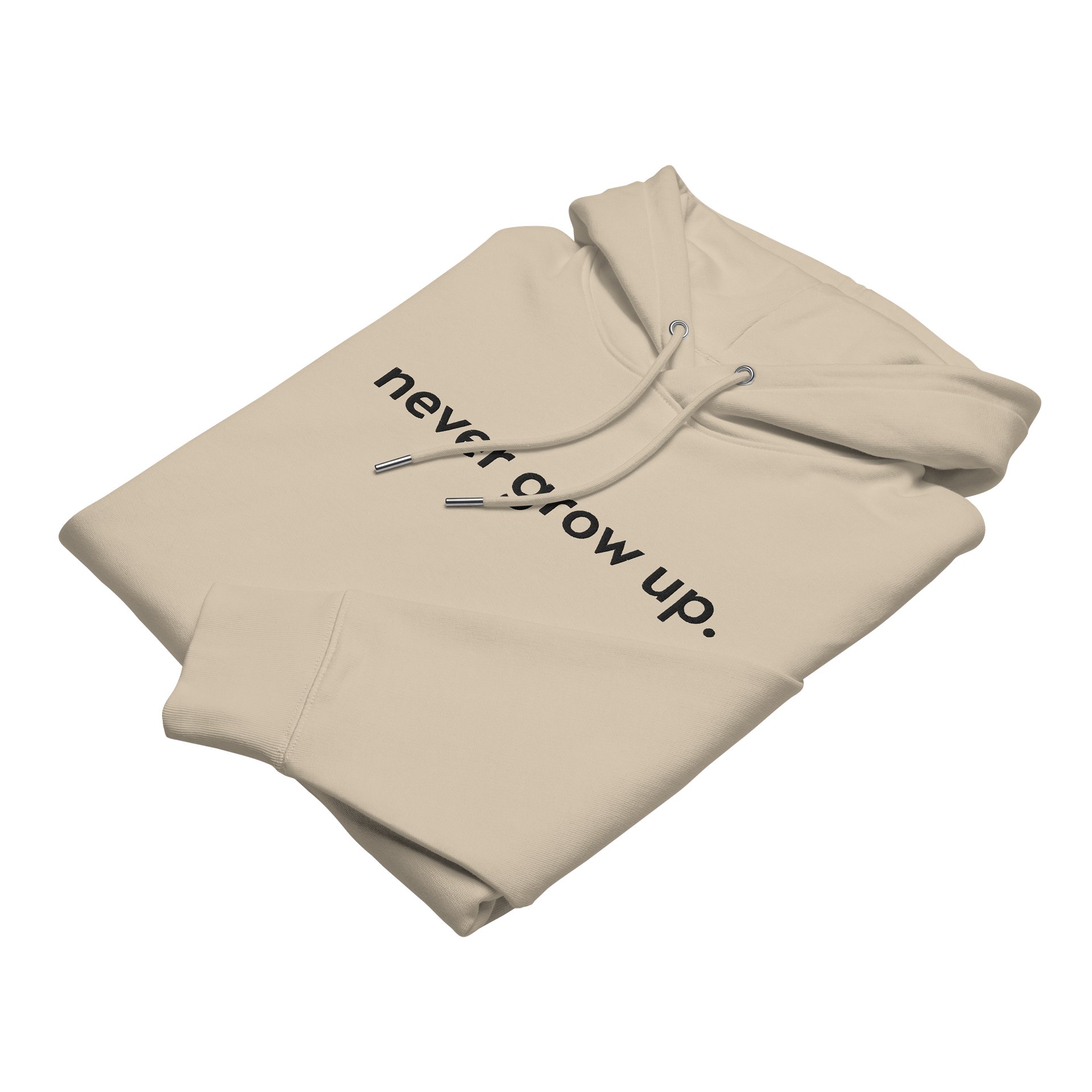 "never grow up." Embroidered Hoodie w/ black text - 100% Organic Cotton product image (7)