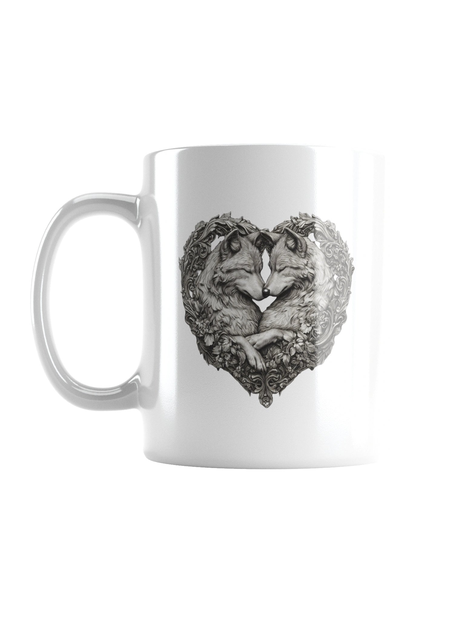 Eternal Wolves Heart Mug – Romantic Wolf Art Coffee Cup product image (2)