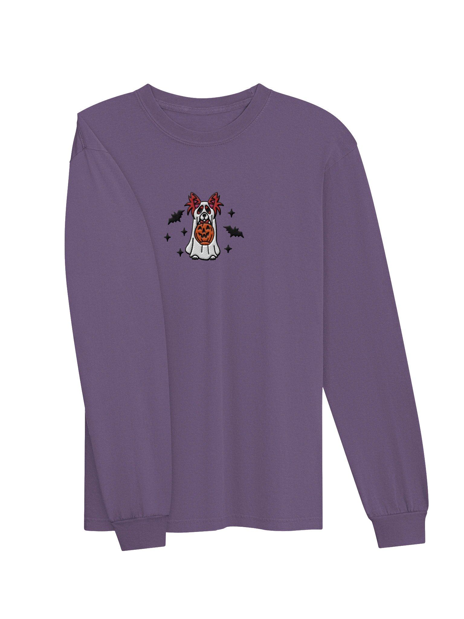 Halloween Longhaired Chihuahua(Red) Embroidered Long-sleeved T-Shirt product image (6)