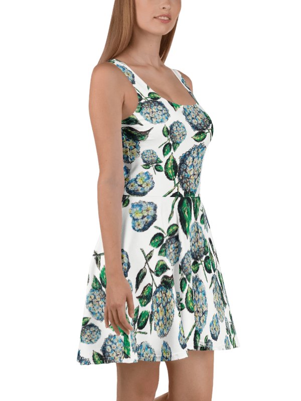 Blue Hydrangea Blooms Skater Dress | Watercolor Floral Fit & Flare Dress | Monique Faella Designs™ product image (5)
