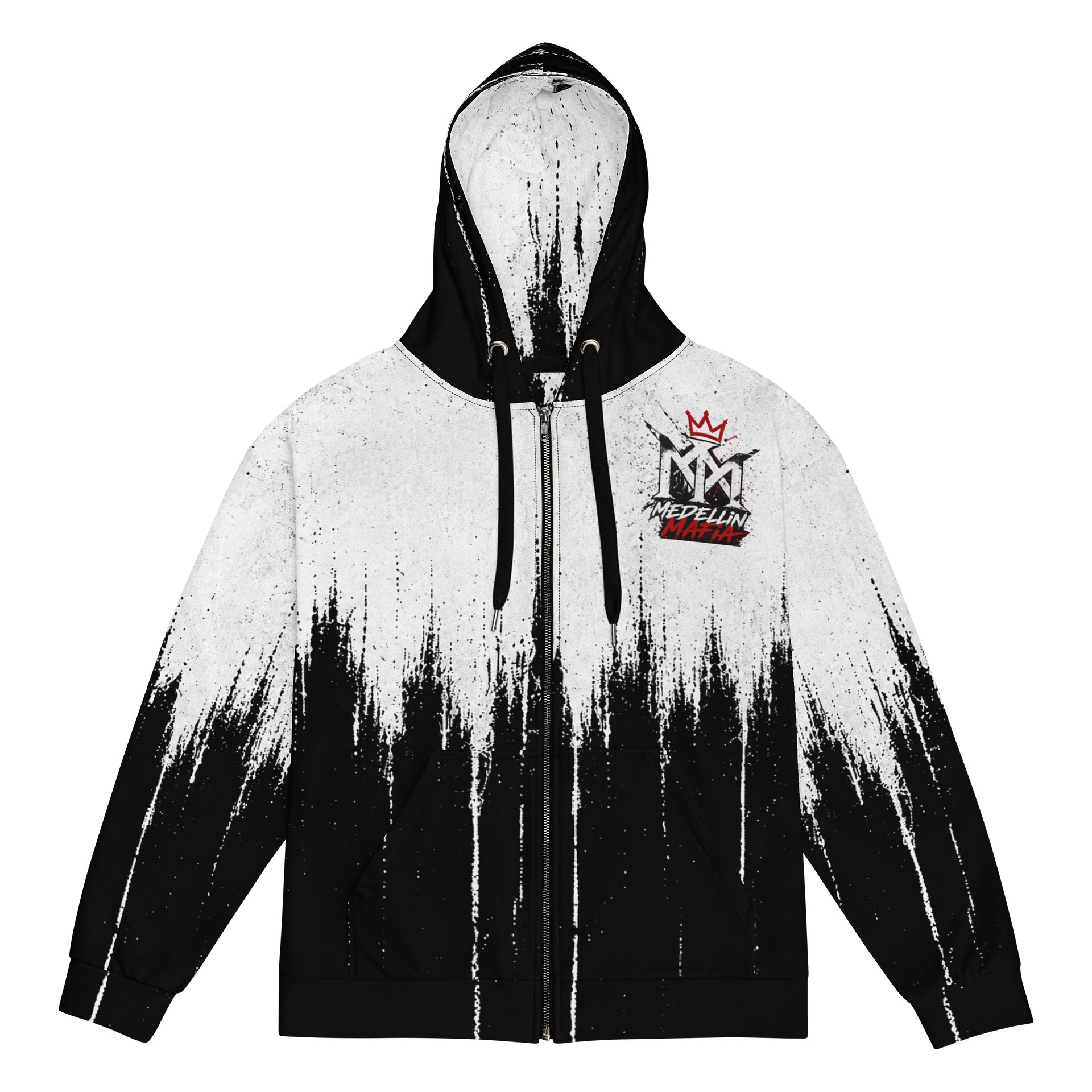 Medellin Mafia Design Black & White Drip Zip Hoodie product image (1)