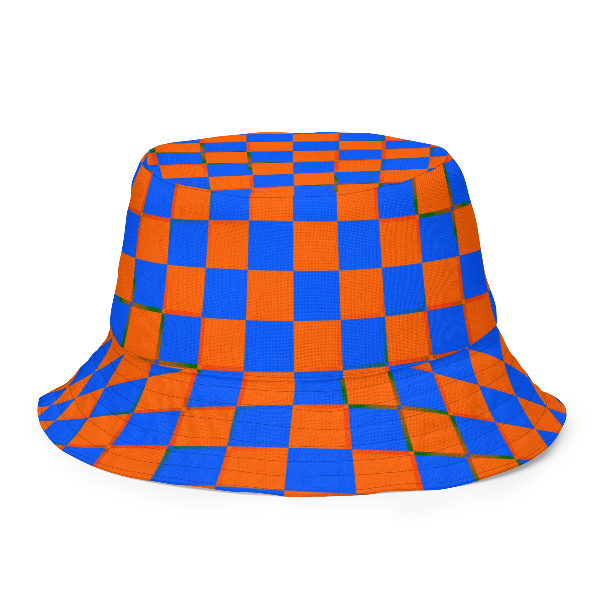 Checkers Cannabis Art Bucket Hat, Stoner Retro Rave Accessory, Pot Leaf 420 Festival Fashion, Blue Orange Black Twisted Weed Alt EDM Style product image (2)