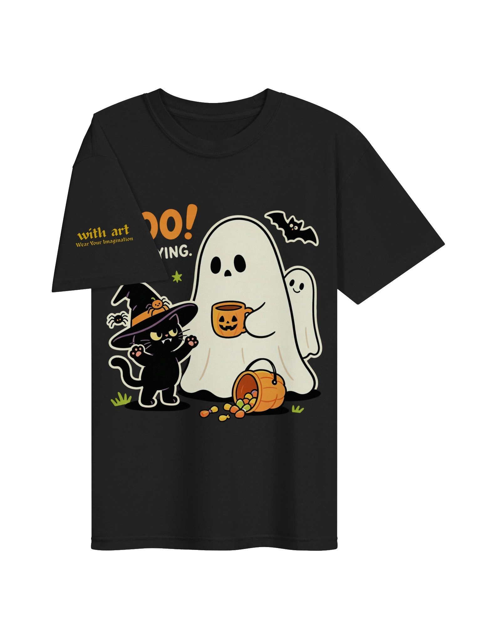 Boo I'm Trying Funny Halloween Cat & Ghost T-Shirt Design product image (23)