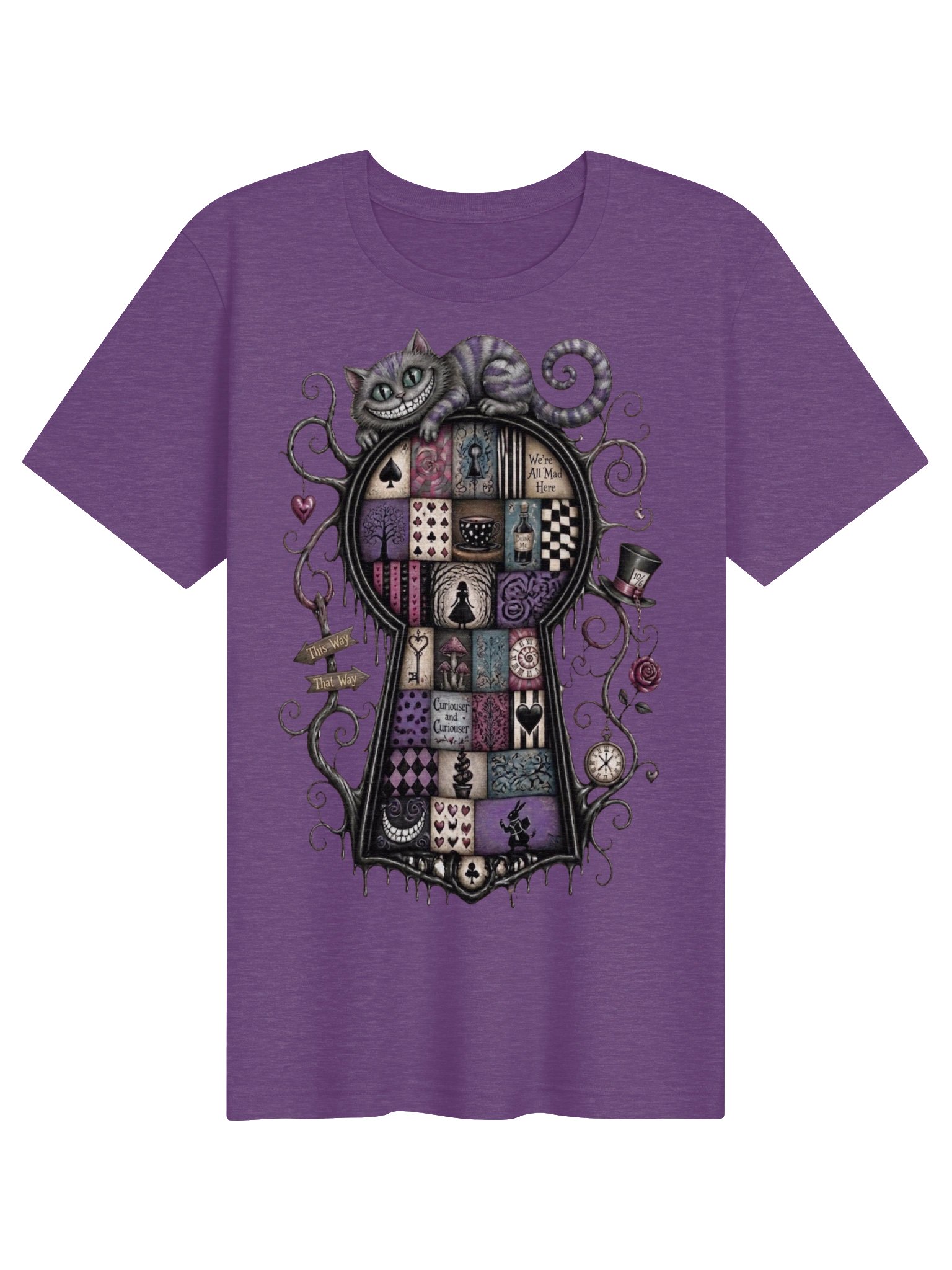Cheshire Cat Wonderland Shirt, Dark Alice Tee, We're All Mad Here Whimsigoth Graphic product image (2)