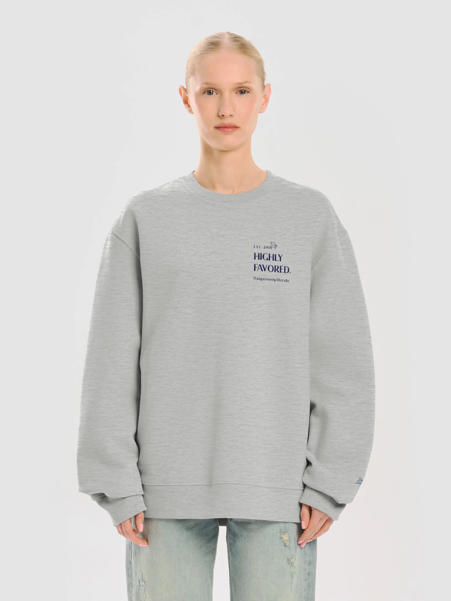 Highly Favored. Dangerously literate. Oversized gray sweatshirt. product image (9)