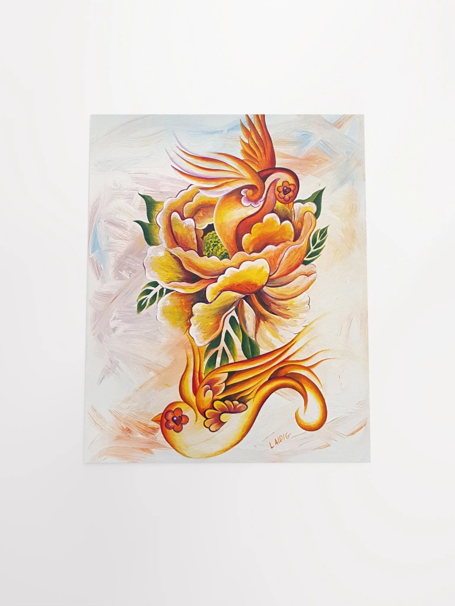 MONARCH ORANGE PEONY AND SPARROWS PRINT product image (13)