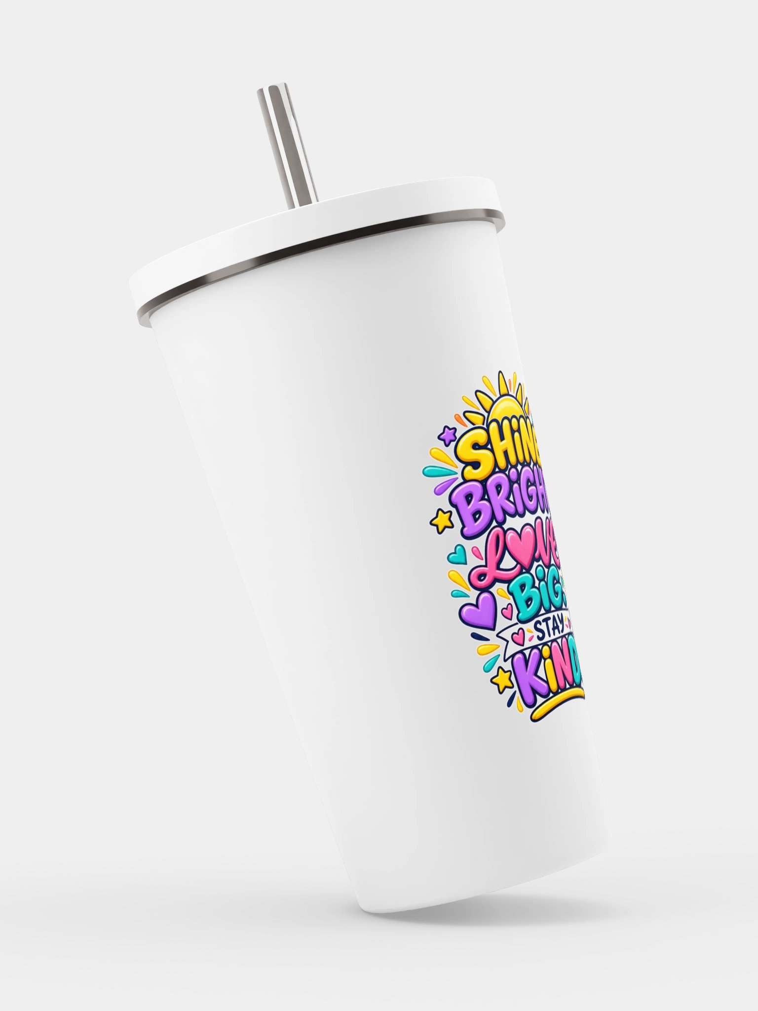 Stainless Steel Insulated Inspirational Tumbler with a Straw - Shine Bright. Love Big. Stay Kind. product image (2)