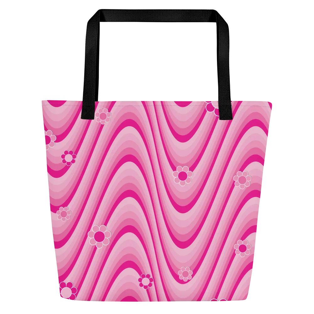 Retro Flowers Pink Wave Tote Bag product image (2)