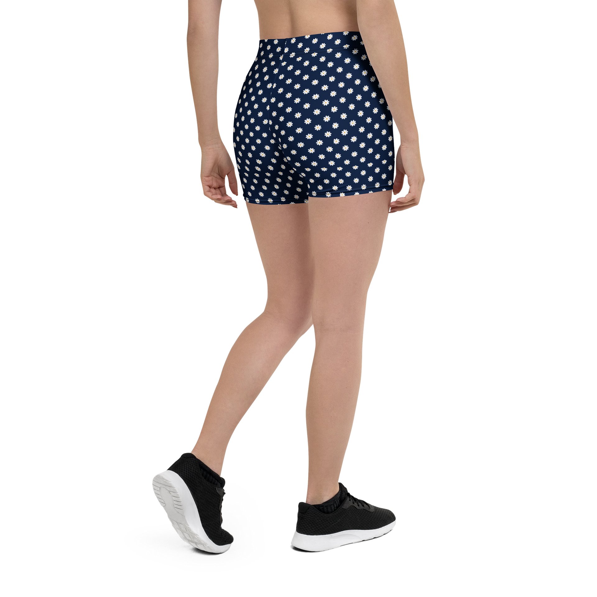 Navy Daisy All-Over Print Women’s Fitted Shorts product image (3)
