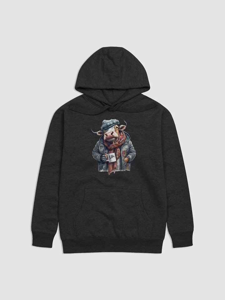 Cow wearing a jackets holding a cup coffee Hoodie product image (1)