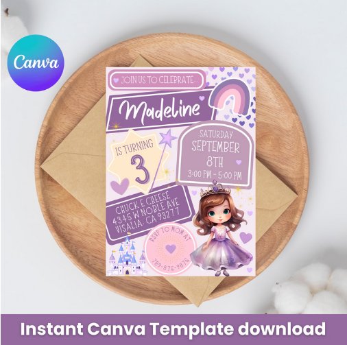 Princess Sofia Birthday Invitation | Royal Princess Party | Sofia the First Theme | Editable Canva Template | Instant Download product image (1)