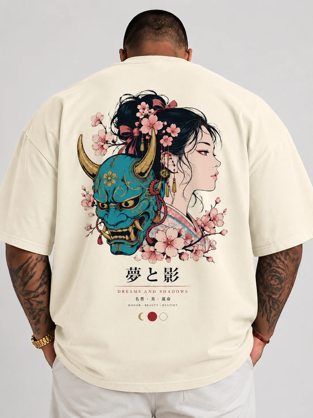 Japanse Oni-masker & Geisha – Premium Ukiyo-e Graphic T-Shirt product image (1)