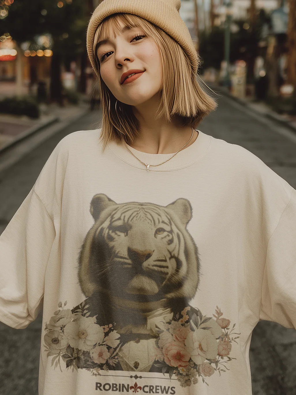 White Tiger Floral T Shirt Vintage Animal product image (1)