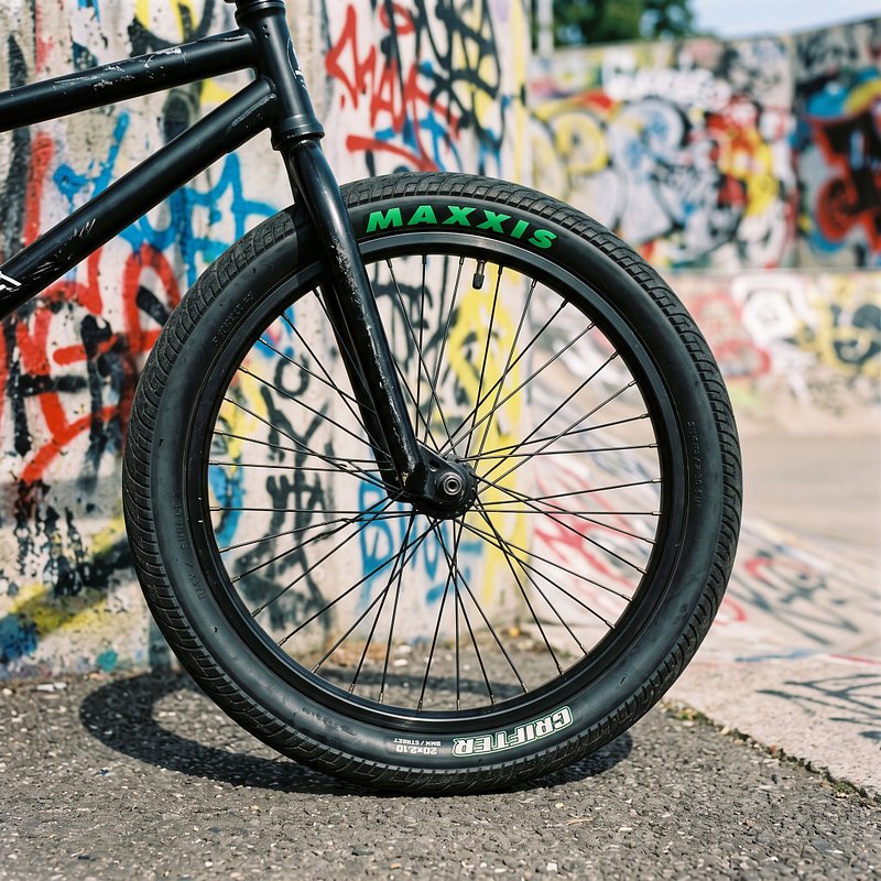BMX bike tire with Maxxis lettering painted green with Pimpen markers