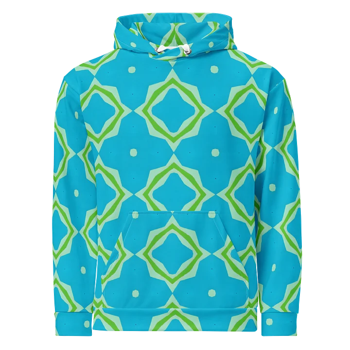 Tropic Bloom – Aqua & Green Geometric Pattern Unisex Hoodie product image (1)