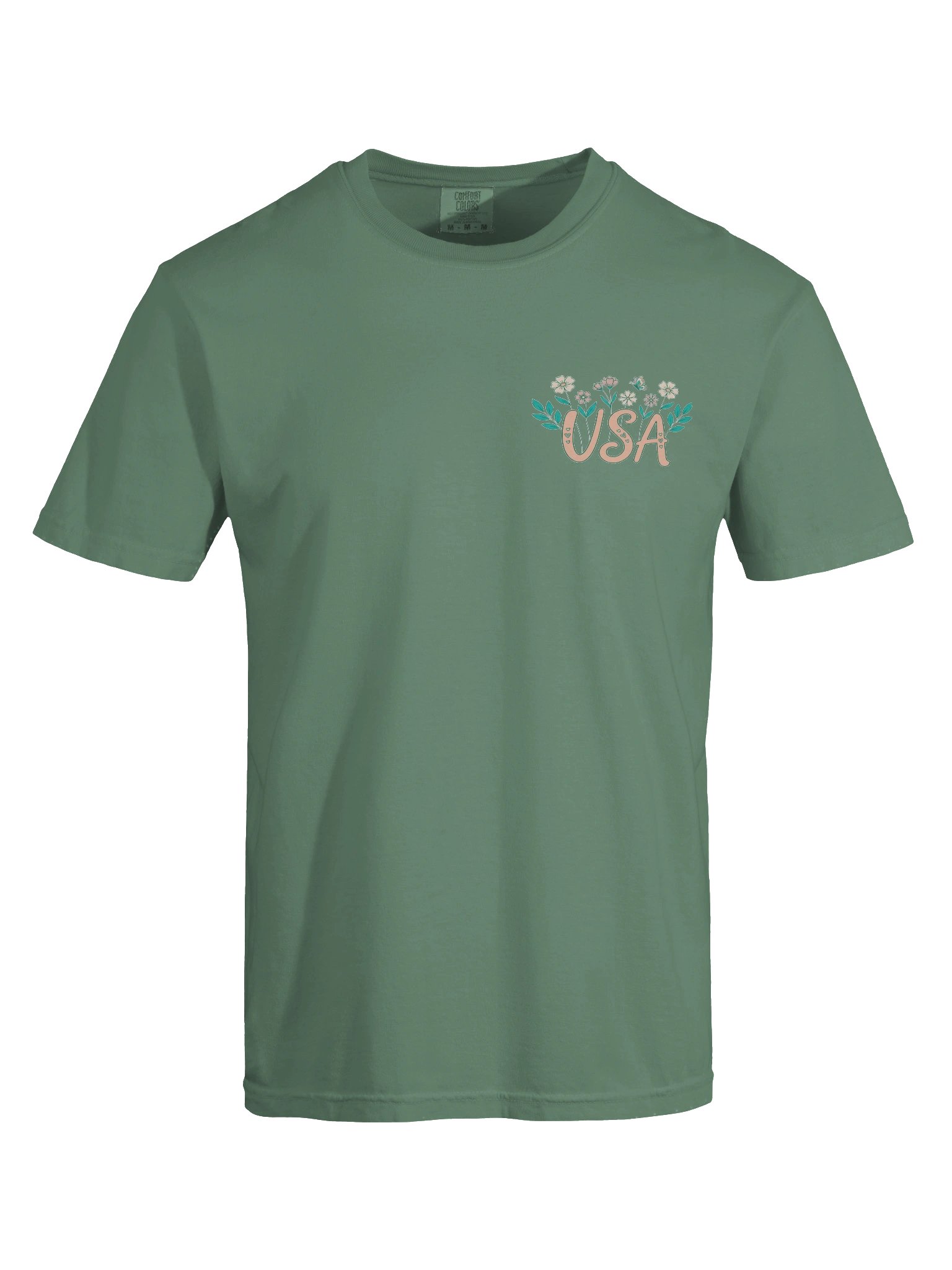 USA Floral Comfort Colors T-Shirt – 4th of July Front Pocket & Back Graphic Tee product image (34)