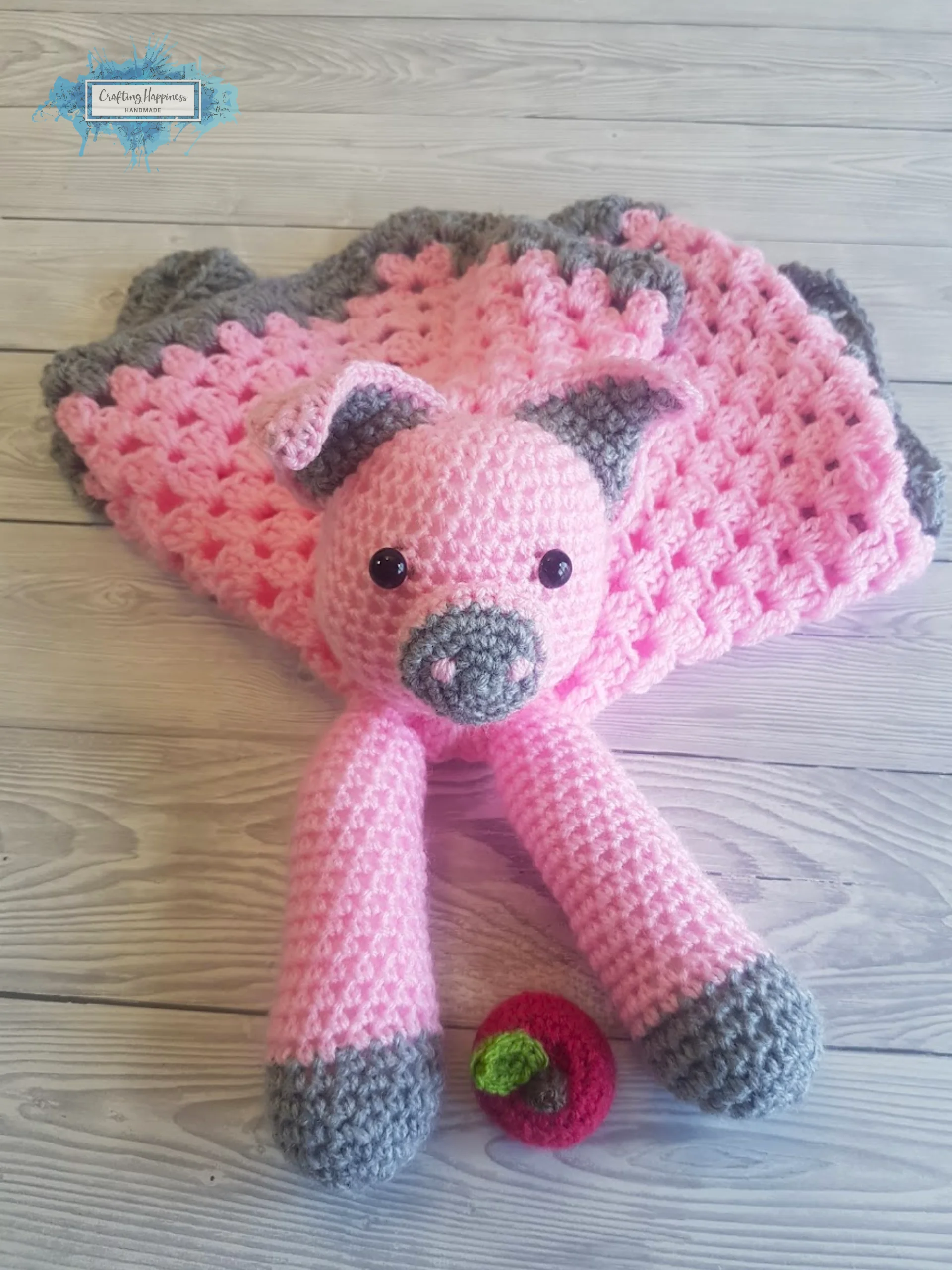 Pig Lovey Blanket Crochet Pattern - Baby Comforter Toy PDF Pattern - Crafting Happiness product image (6)