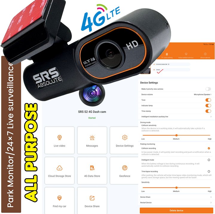 SRS ABSOLUTE Plug/Play 2K 4G DashCam| GPS+Live Video Monitor | Download/Playback/Livestream| GPS Tracking | Geo-Fence | Hyper Lapse | G-Sensor| Motion Sensor| 1TB MicroSD support (S2 2K 4G) product image (2)