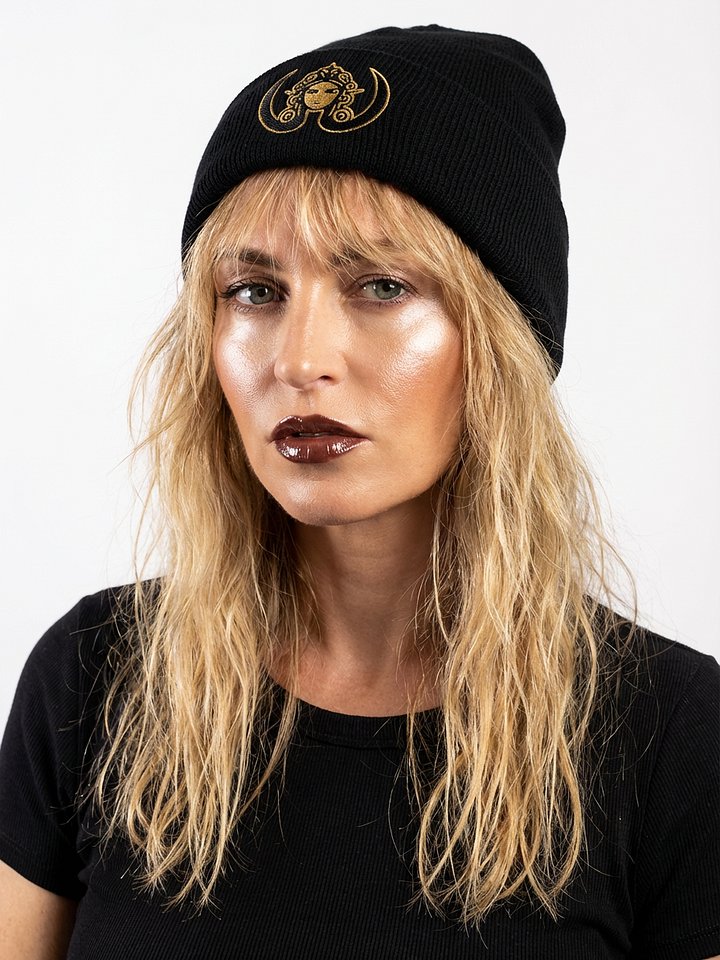 CIRCEMOON Signature Goddess Emblem Beanie - black and gold product image (1)
