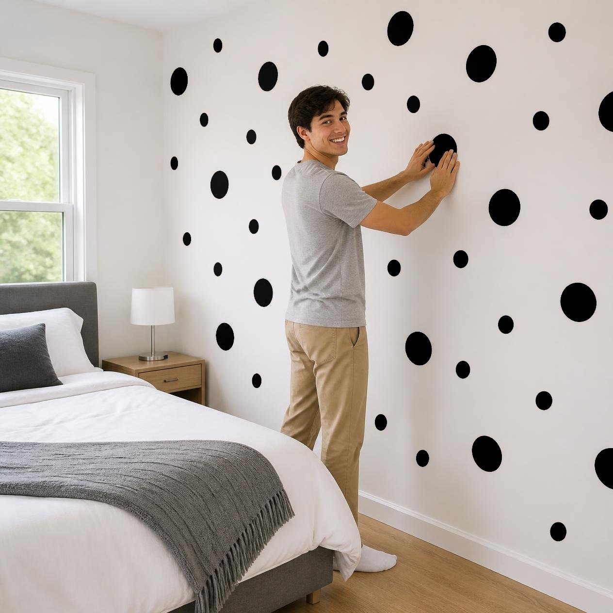 Black Polka Dot Wall Decals, 2" and 4" Vinyl Circle Stickers, Removable Dot Decals for Nursery, Kids Room, Playroom product image (4)