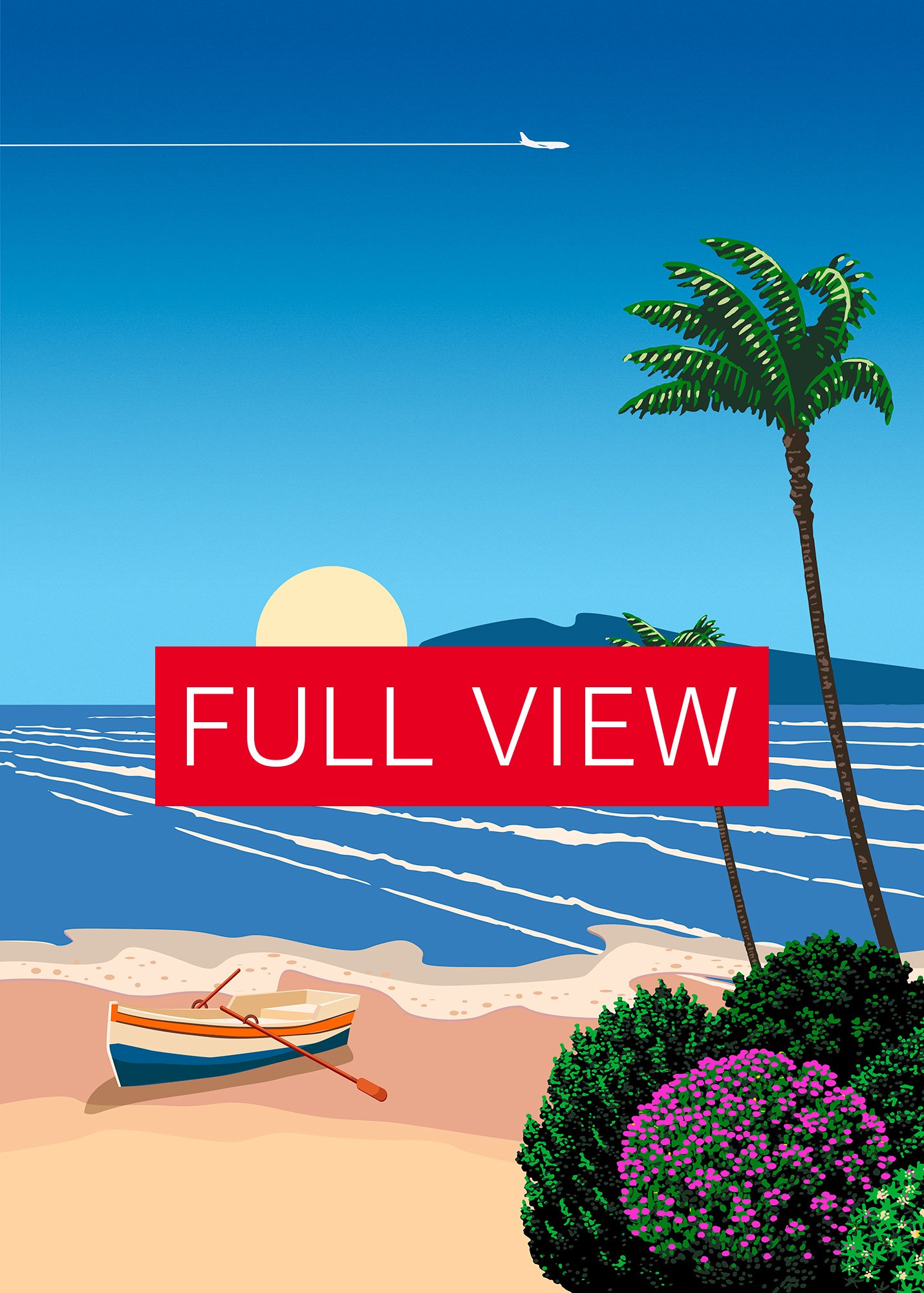 Cyprus. Beach with boat, sunrise — City Pop art, retrowave/vaporwave poster, 80s, aesthetic poster, Hiroshi Nagai inspired art product image (3)