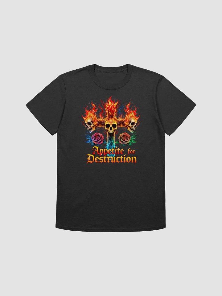Guns N’ Roses Appetite for Destruction T-Shirt | Flaming Triple Skull & Roses Rock Graphic Tee | Classic Hard Rock Streetwear product image (1)