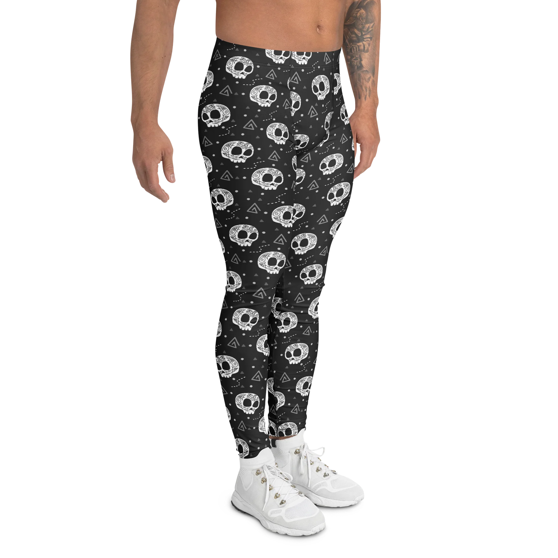 Monochrome Gothic Skull Line Art Men's Leggings product image (3)