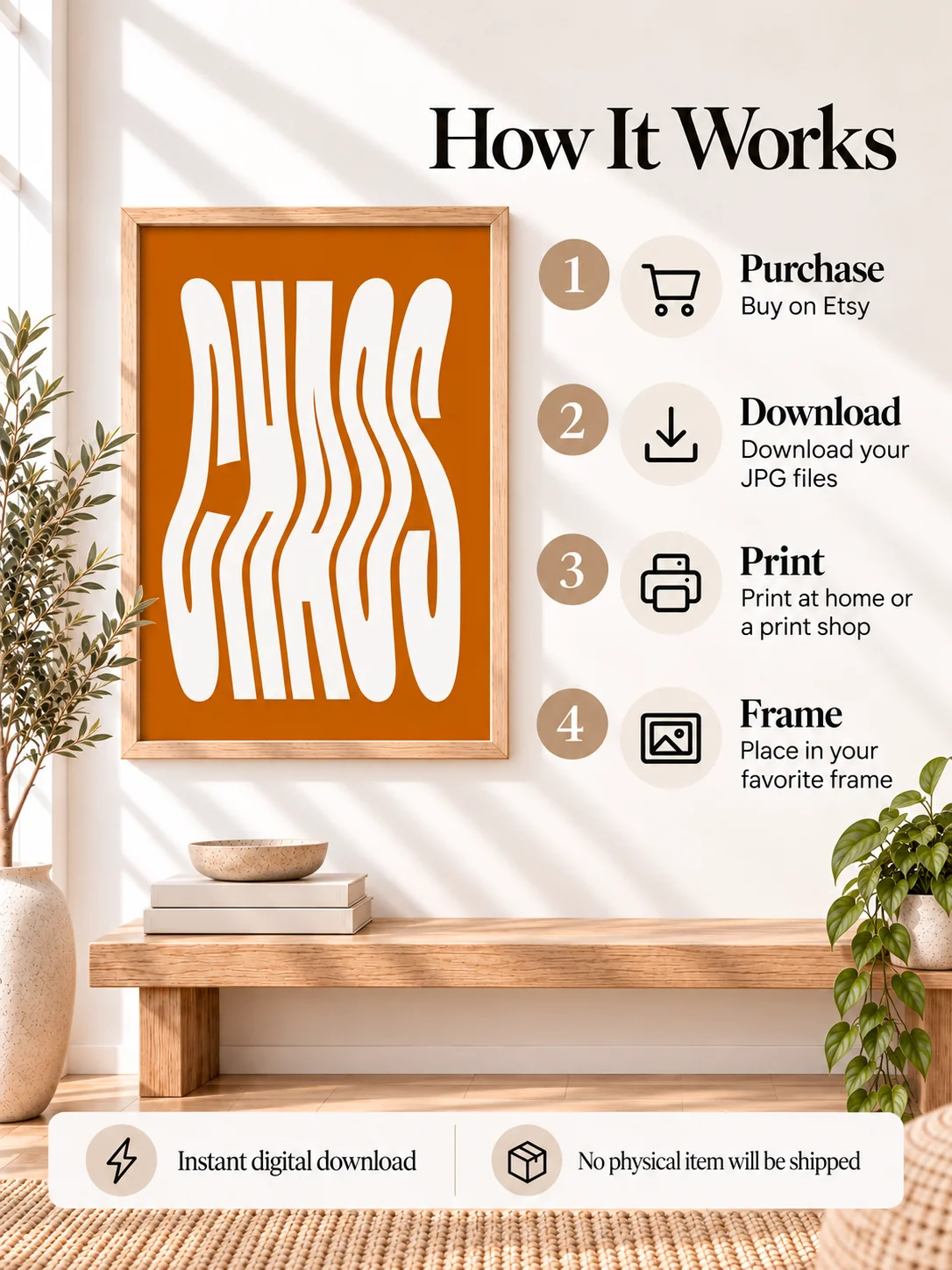 Chaos Wavy Typography Poster Orange Cream Retro Groovy Printable Wall Art Psychedelic Mid Century Dopamine Decor Digital Download product image (4)