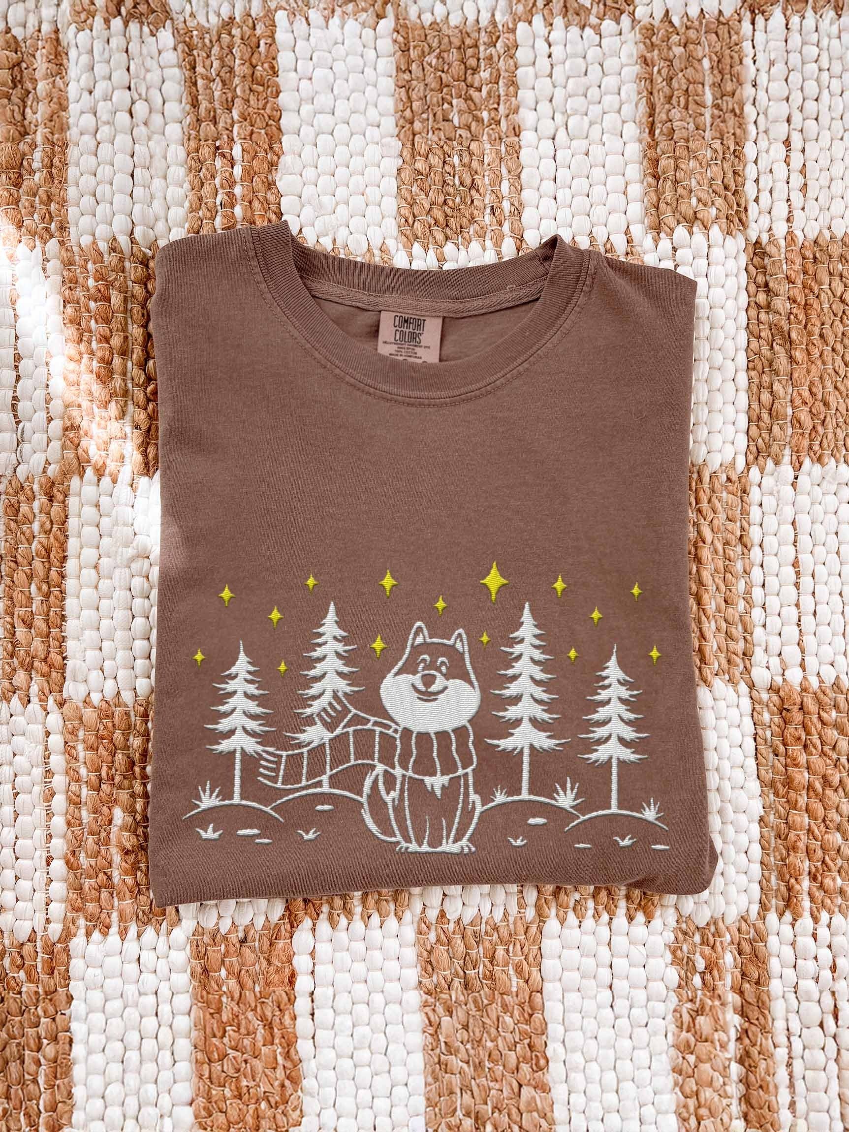 Shiba Inu Winter/Christmas Line Art Design Embroidered T-Shirt product image (1)