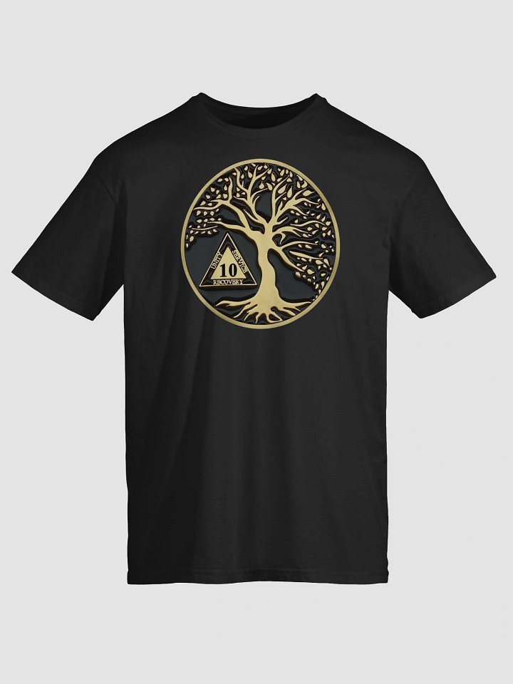 Twisted Tree of Life 10th Year Sobriety Black & Gold Medallion | Recovery T-Shirt Inspiring Sobriety product image (1)