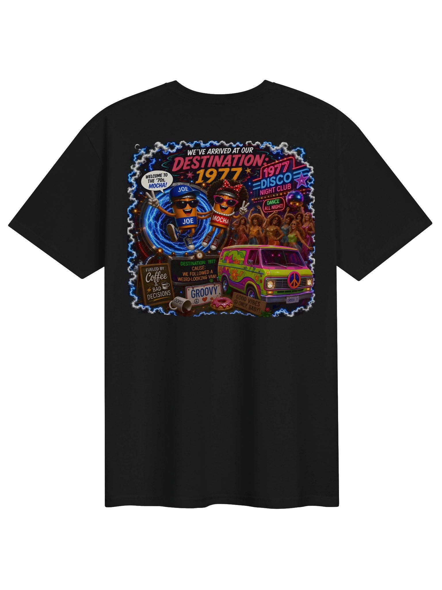1977 🚀 JOE & MOCHA'S TIME TRAVEL ADVENTURES™ Fueled by Coffee. Powered by Bad Decisions. product image (2)